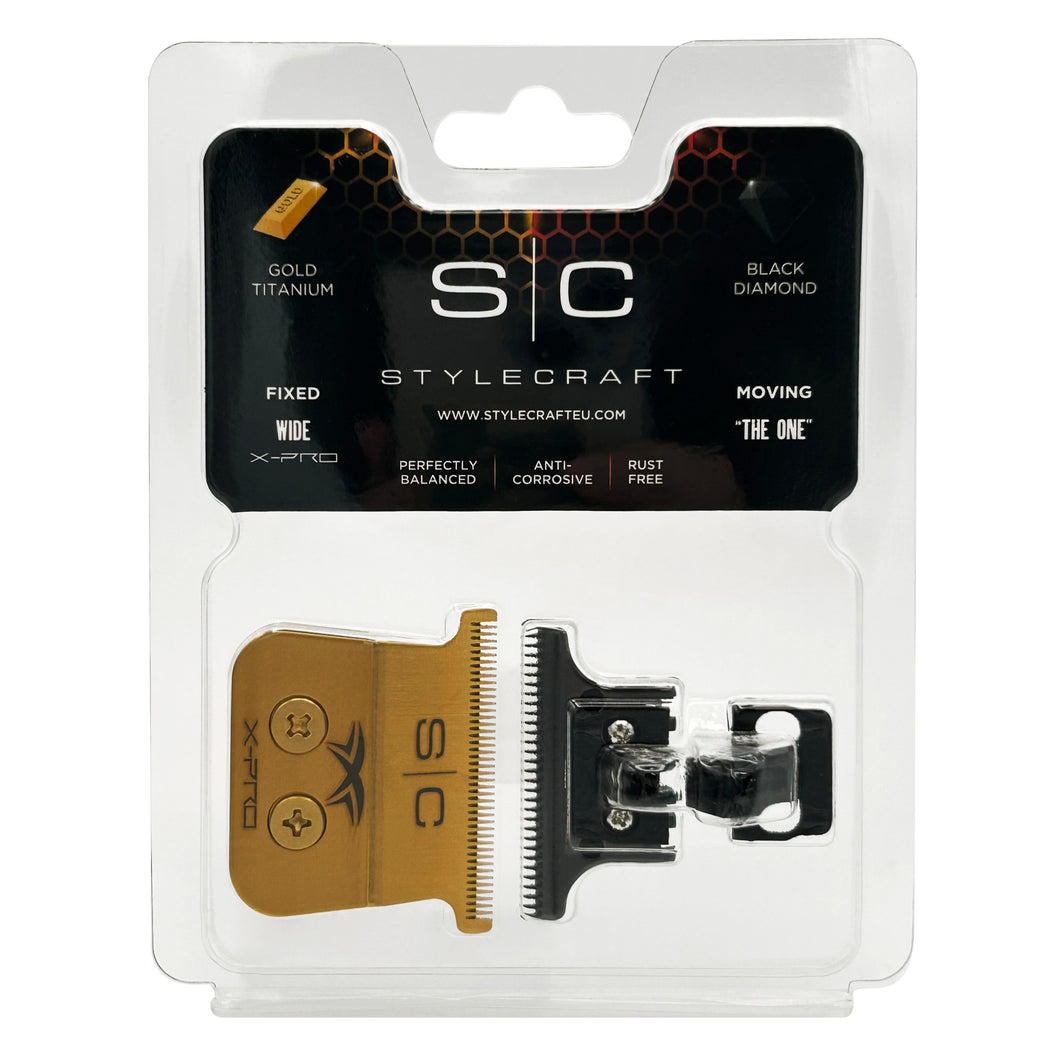 StyleCraft Trimmer Blade Set - Gold X-Pro WIDE Blade with THE ONE DLC Deep Tooth Cutter