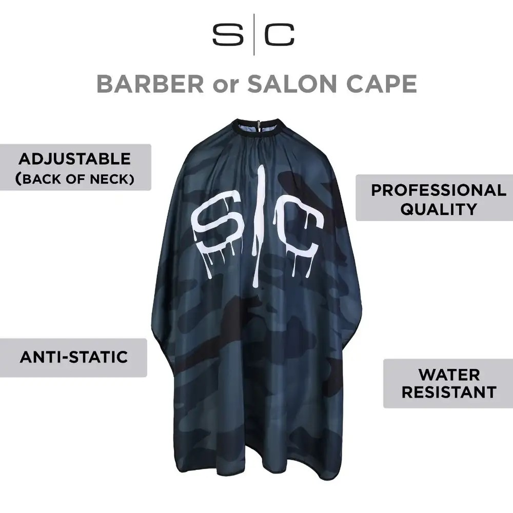 StyleCraft Waterproof Barber/Stylist Cape - Black Camo
