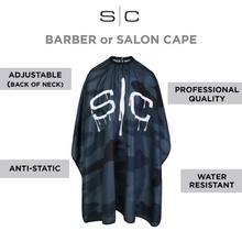 Load image into Gallery viewer, SC Stylecraft Waterproof Barber/Stylist Cape in Black Camo Design
