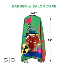 Load image into Gallery viewer, SC Stylecraft Waterproof Barber/Stylist Cape in Radioactive Black Design
