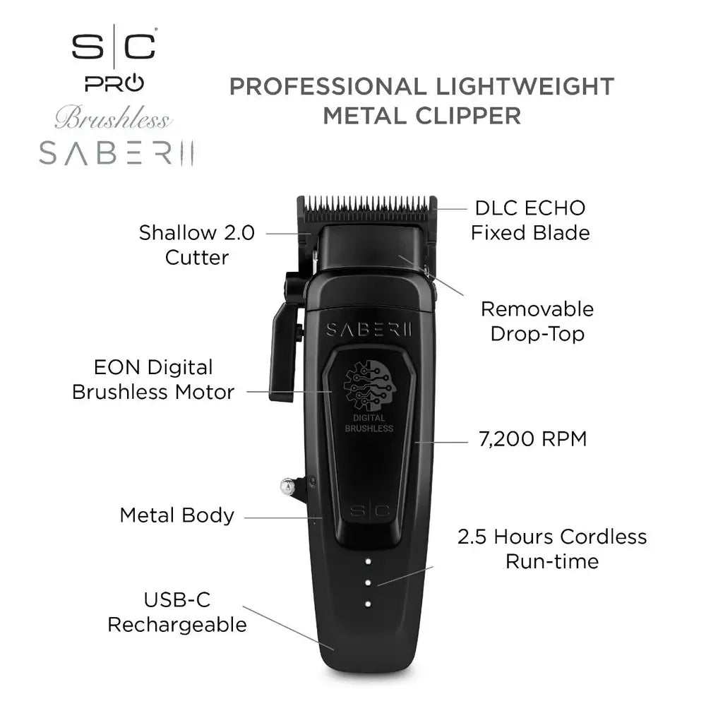 NEW StyleCraft Saber 2.0 Digital Brushless Motor Clipper - Black